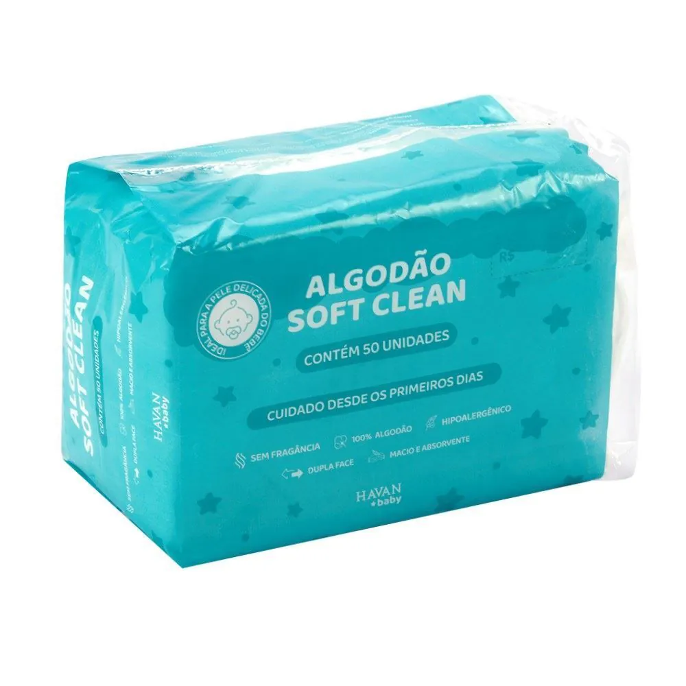 Algodão Quadrado Soft Clean Baby - 50 Unidades