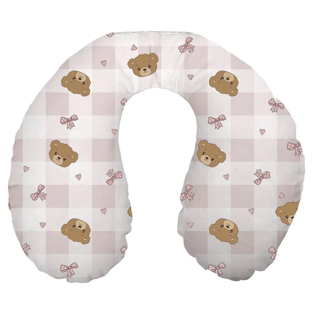 Almofada Apoio de Pescoço Toque Aveludado Baby - Urso Rosa