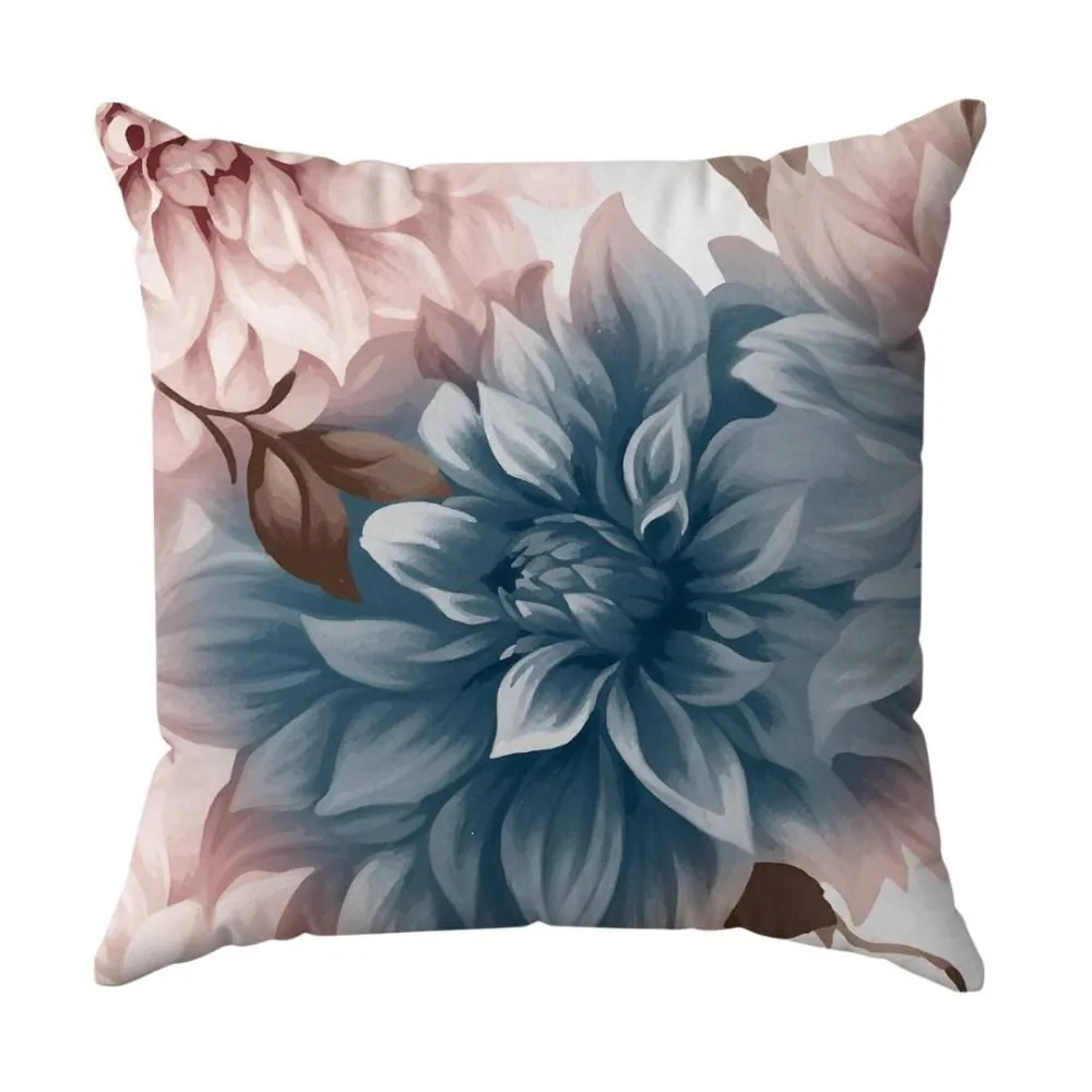 Almofada Decorativa 45X45cm - Floral Azul e Rosa
