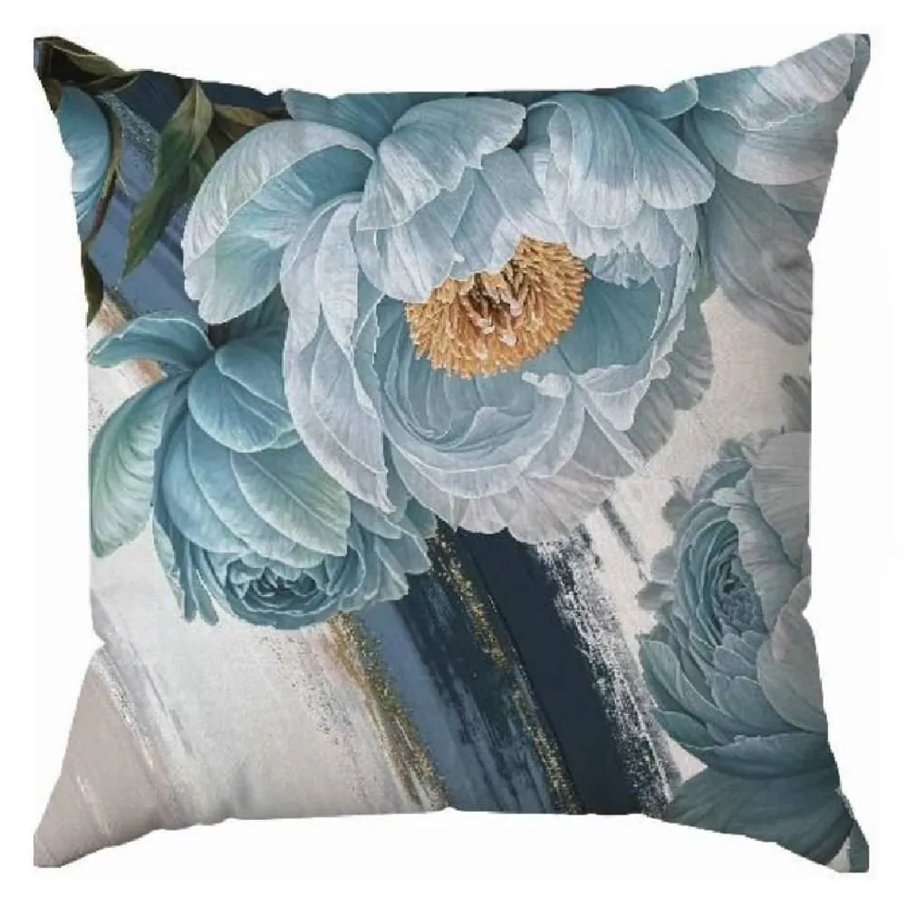 Almofada Veludo 48X48 Cm Estampada - Camélia Azul