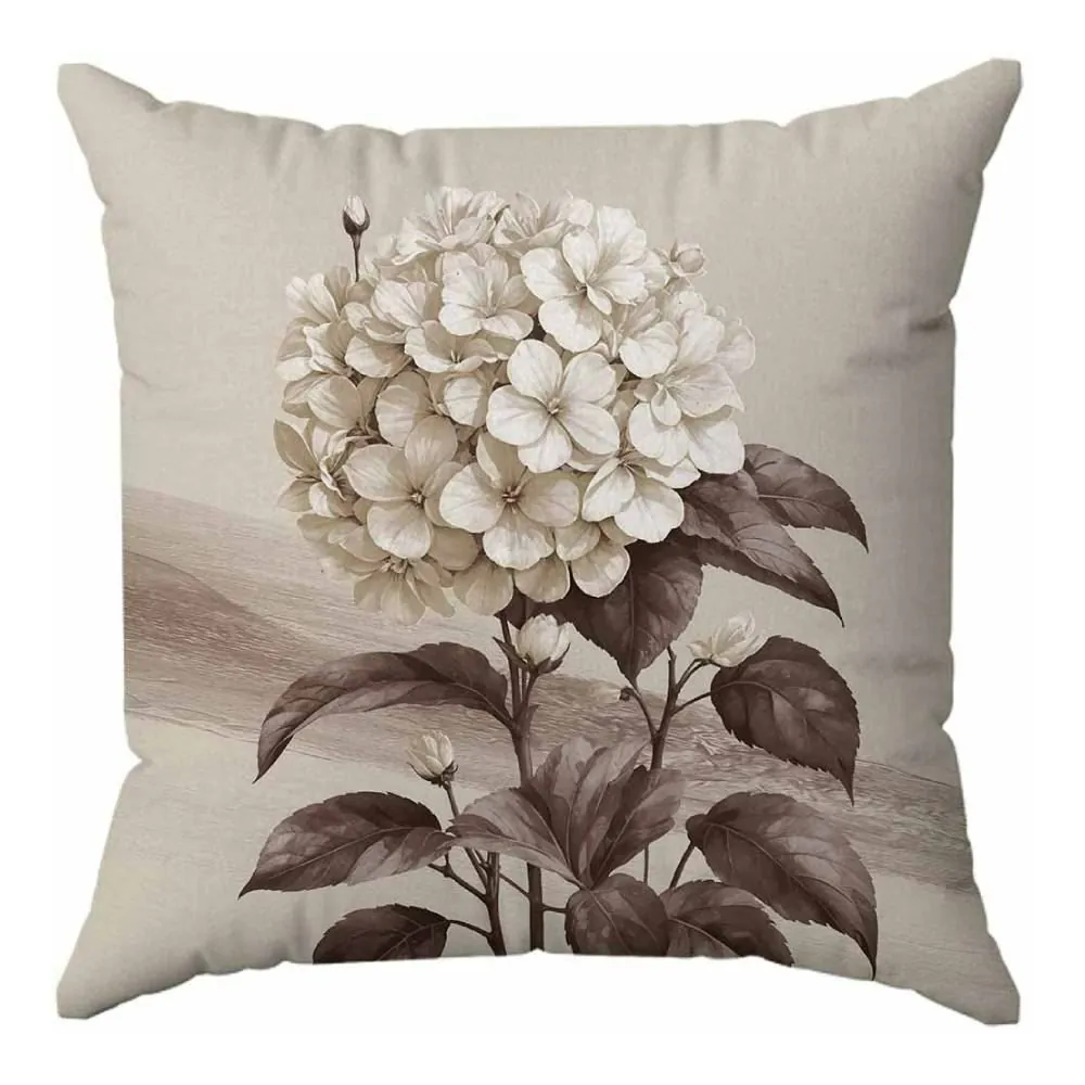 Almofada Veludo Estampado 48X48 - Hortencia Off/marrom