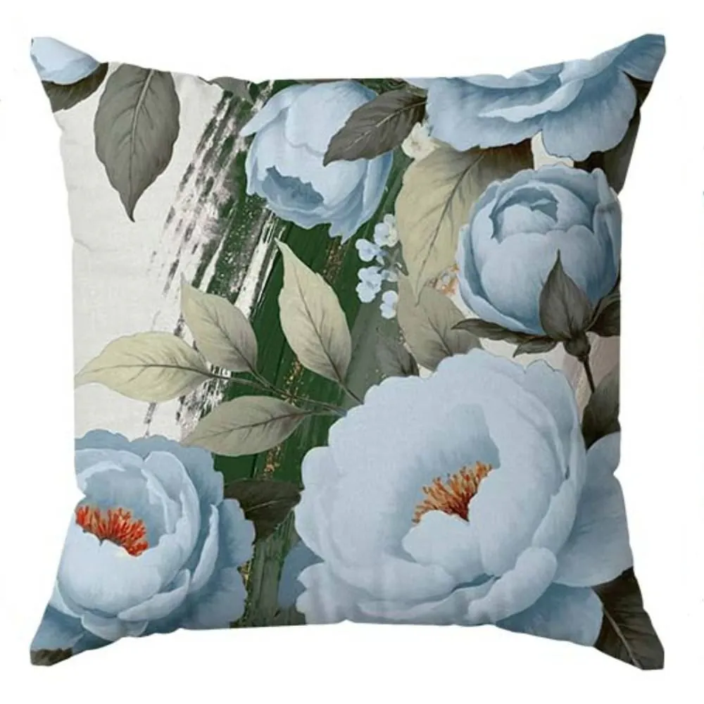 Almofada Veludo Estampado 48X48cm - Floral Azul e Verde