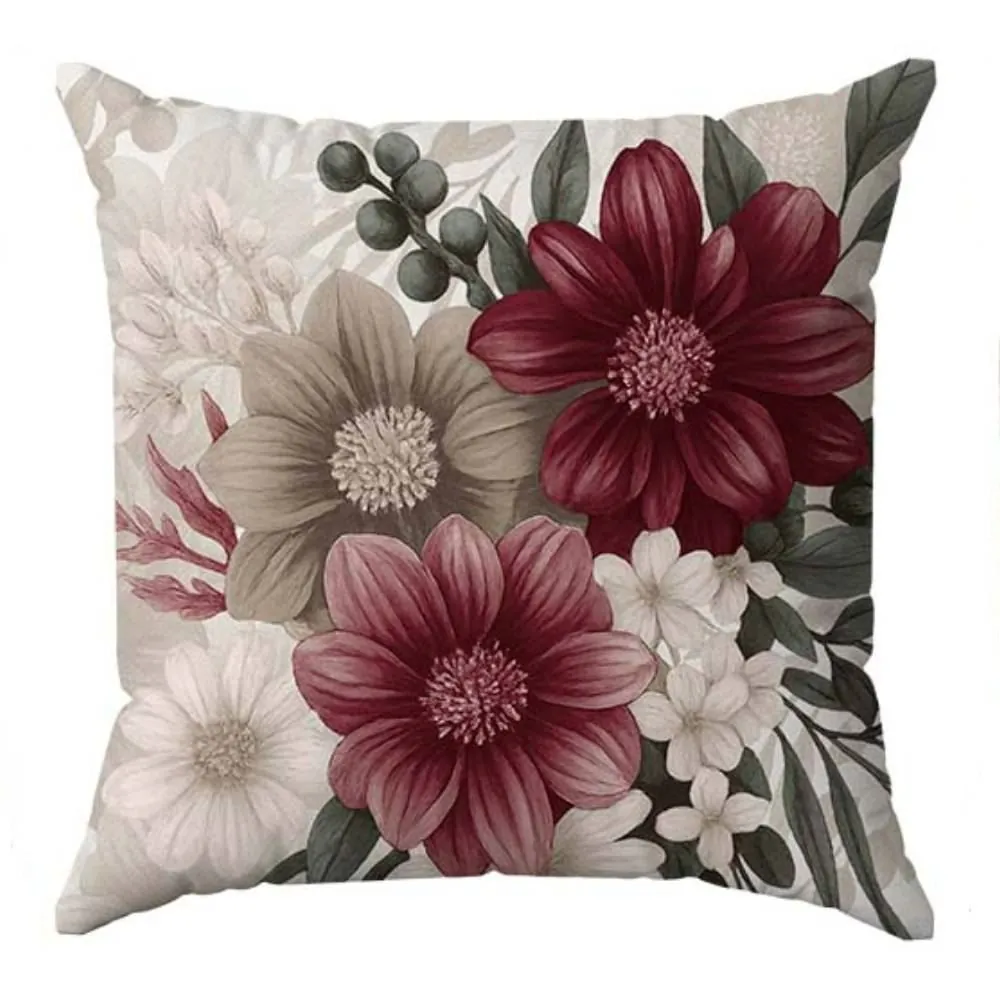 Almofada Veludo Estampado 48X48cm - Flores Bordô