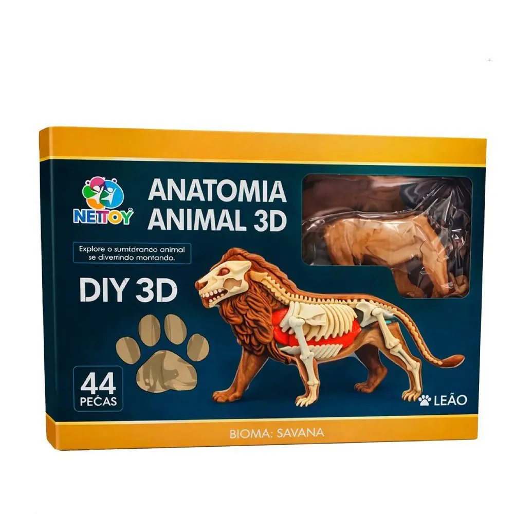Brinquedo Educativo Anatomia Leão 3D Nettoy - 44 Peças