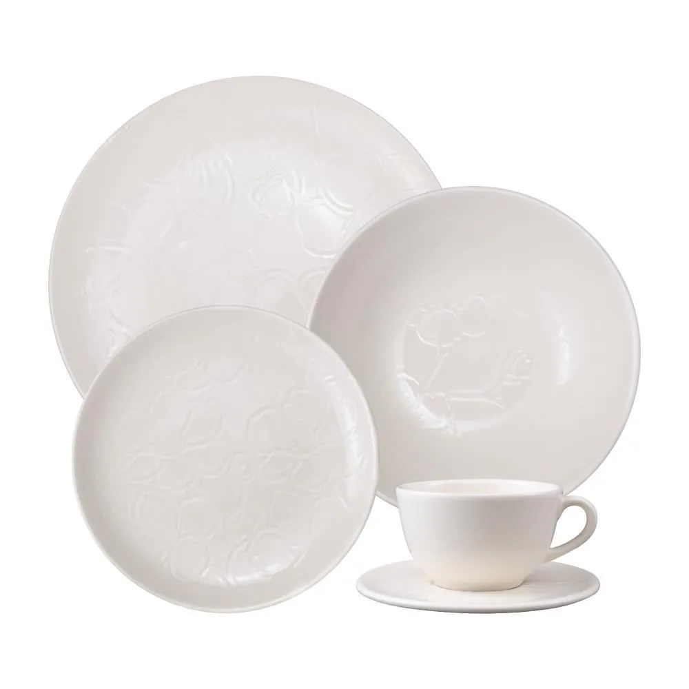 Aparelho de Jantar Unni Orquídea White Oxford 20 Peças - Cerâmica