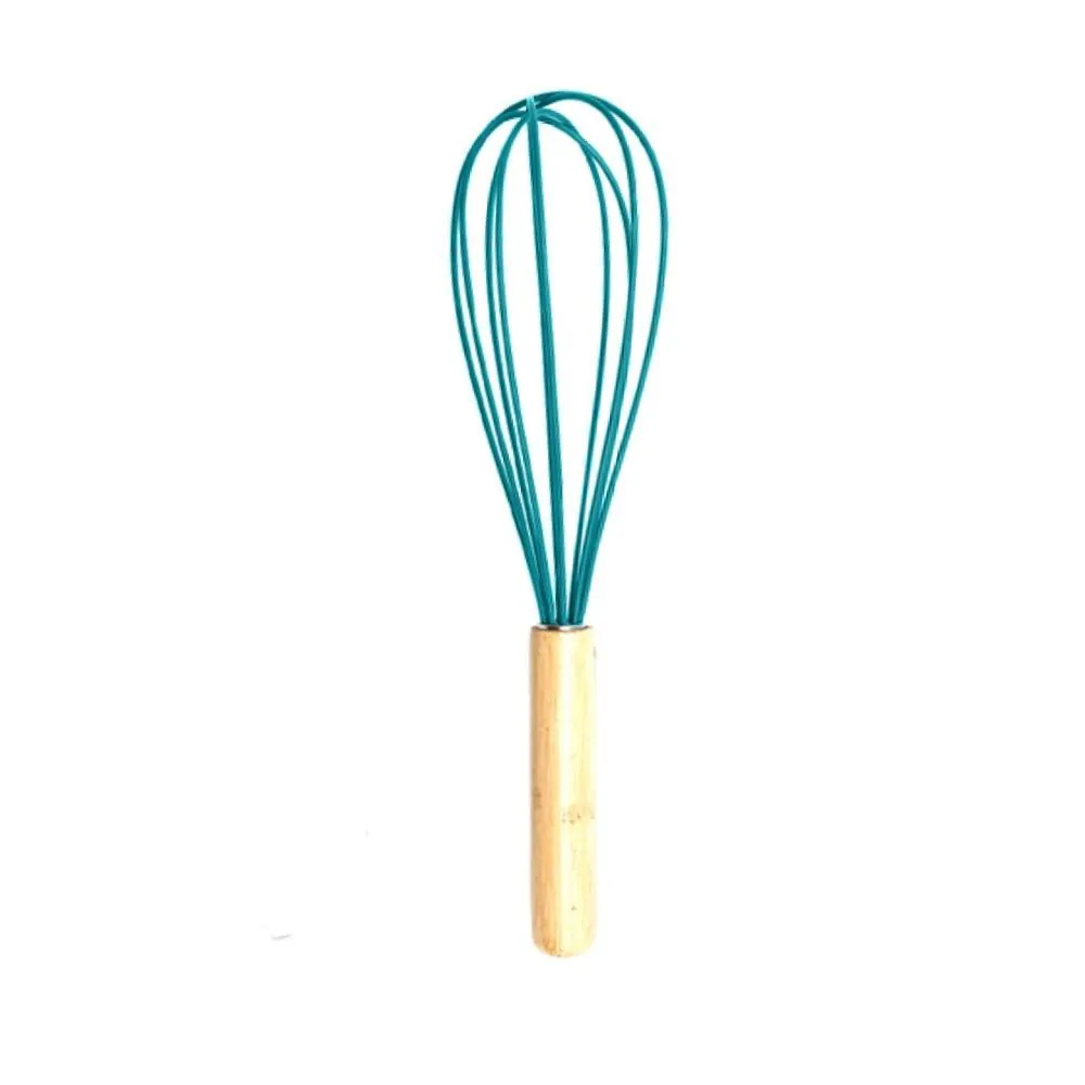 Batedor Fouet de Silicone com Cabo de Bambu - Verde Escuro