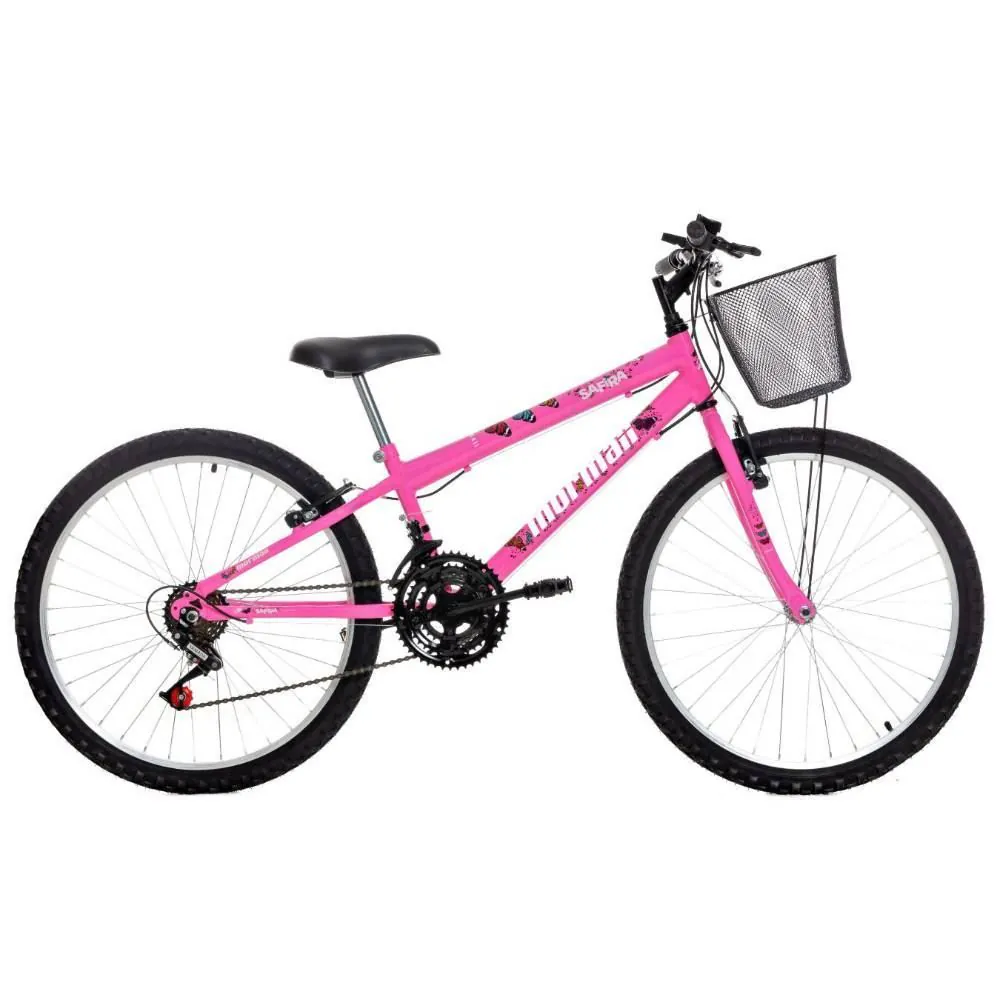 Bicicleta Eco Mormaii Aro 24 Aero 18V Safira com Cesta - Rosa