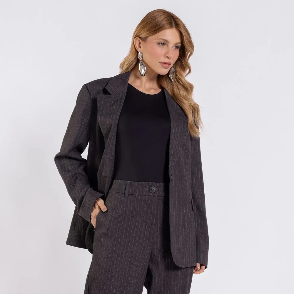 Blazer Feminino Risca de Giz Patricia Foster Cinza