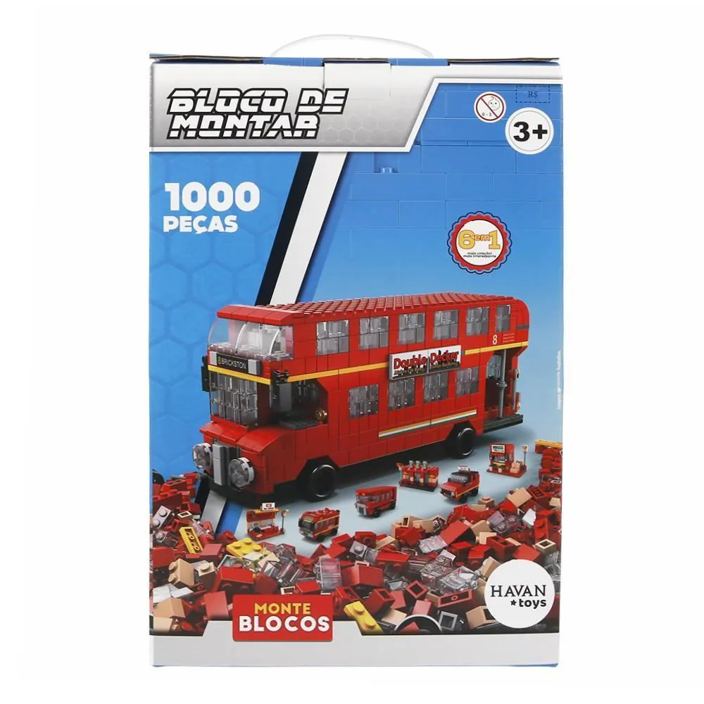 Blocos de Montar 6 em 1 Ônibus 1000 Peças Toys - HBR0984