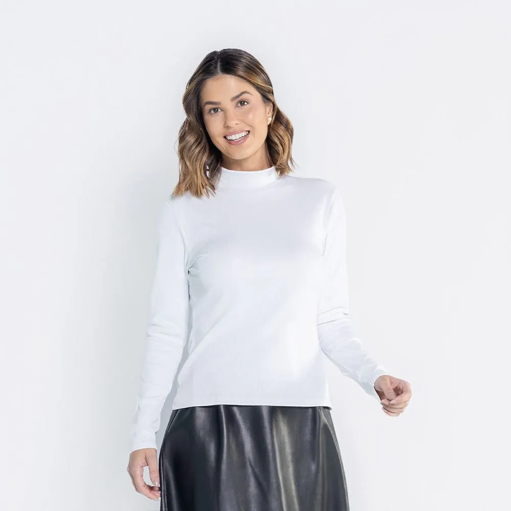 Blusa Feminina com Gola Alta Canelada Patricia Foster Branco