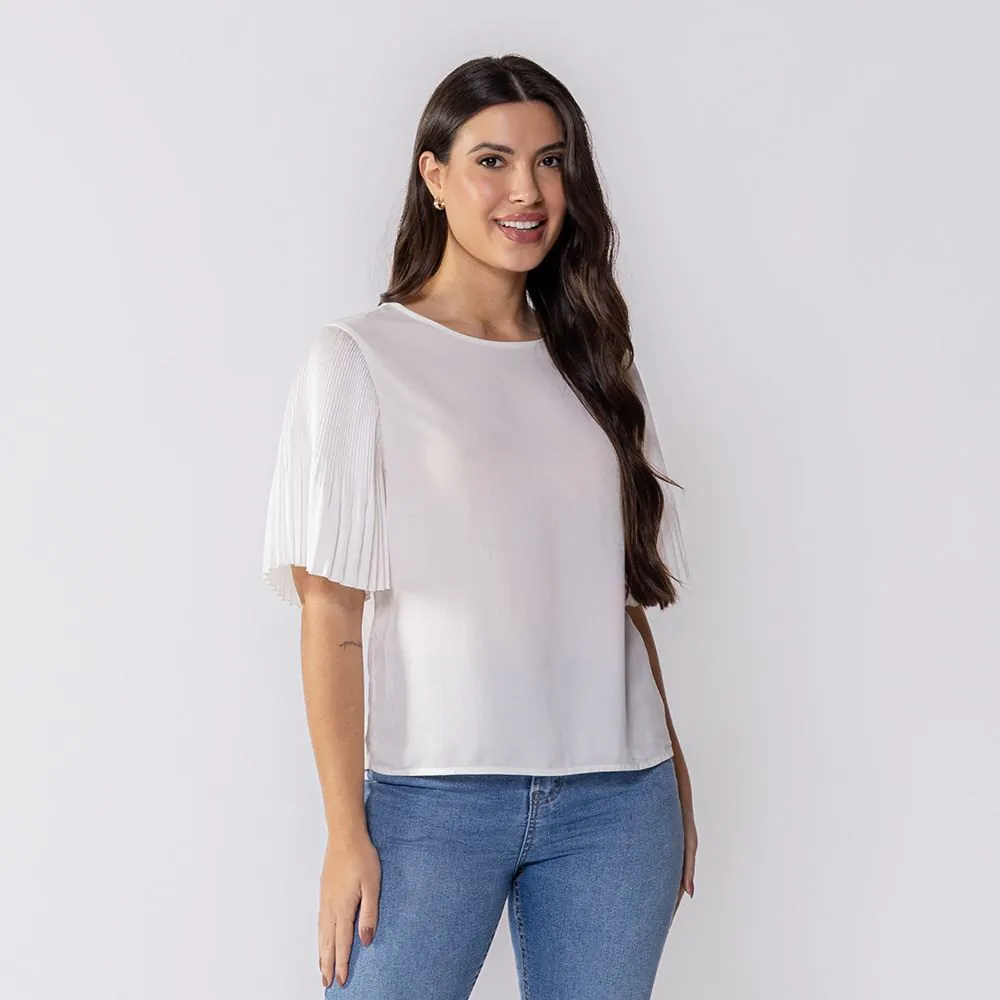 Blusa Feminina com Manga Plissada Patricia Foster Off White