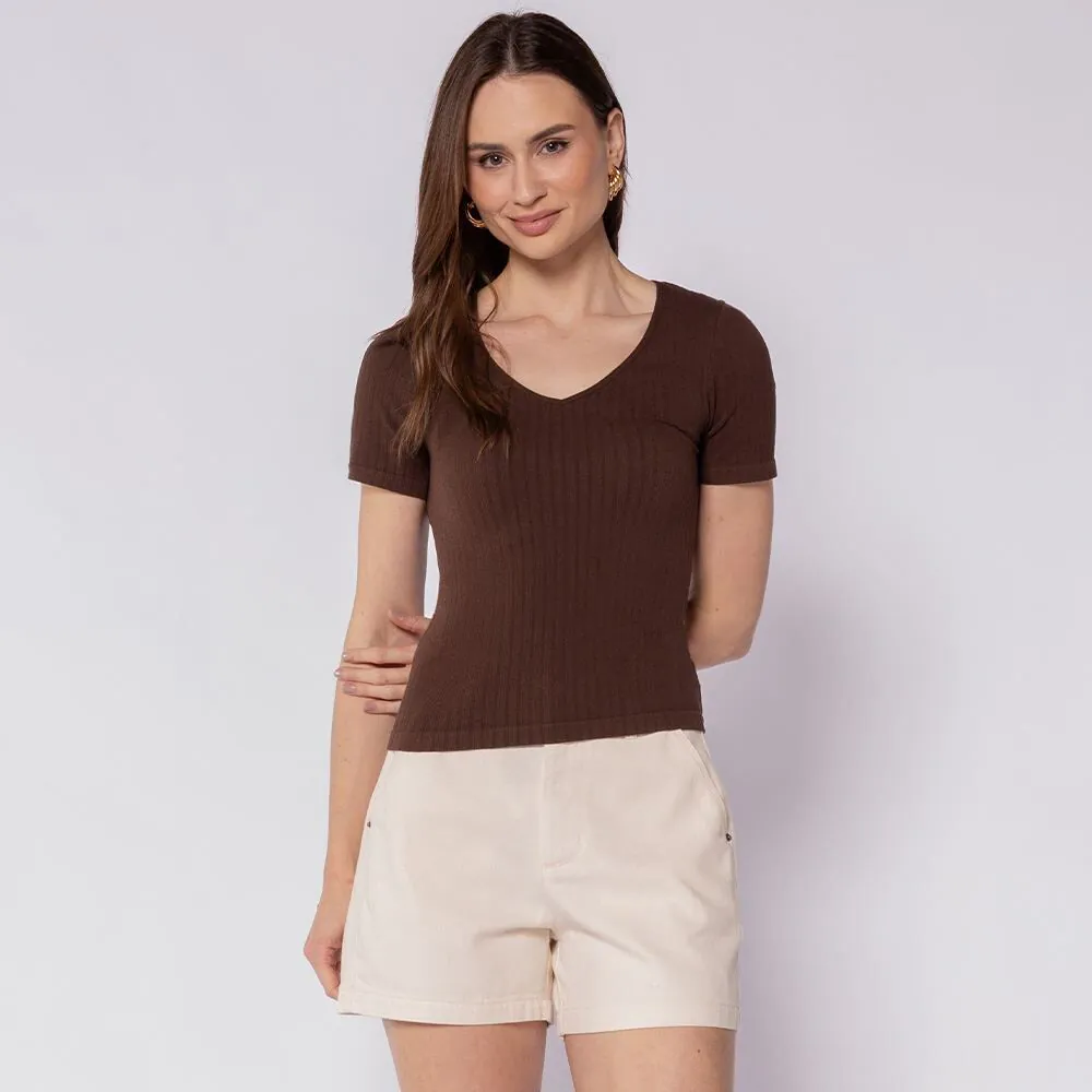 Blusa Feminina em Poliamida Sem Costura Patricia Foster Marrom