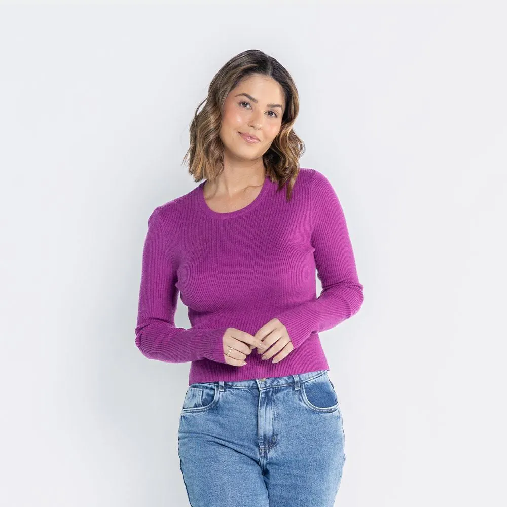 Blusa Feminina Manga Longa Canelada Boby Blues Begonia