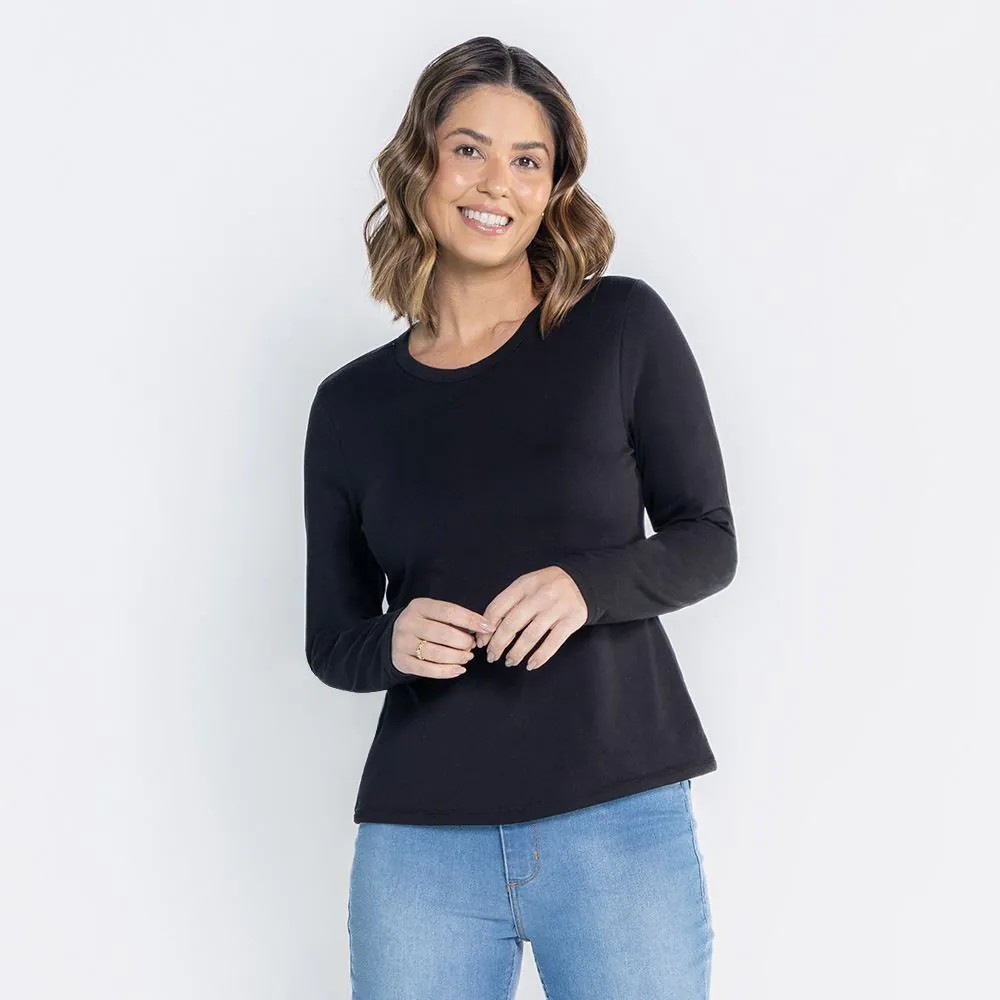 Blusa Feminina Manga Longa com Gola Redonda Patricia Foster Preto