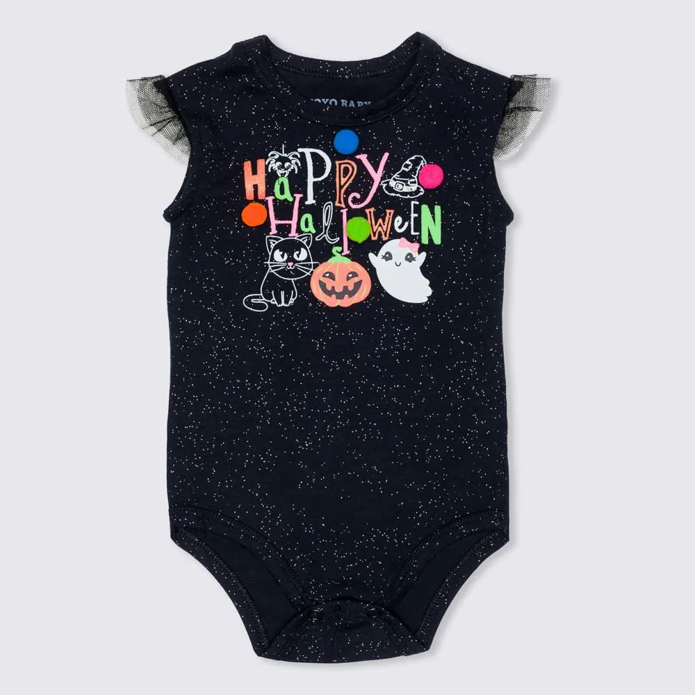 Body de Bebê Menina Brilha no Escuro Halloween Yoyo Baby Preto