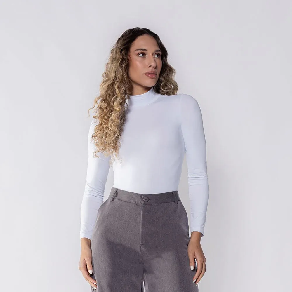 Body Feminino Manga Longa em Microfibra Patrícia Foster Branco