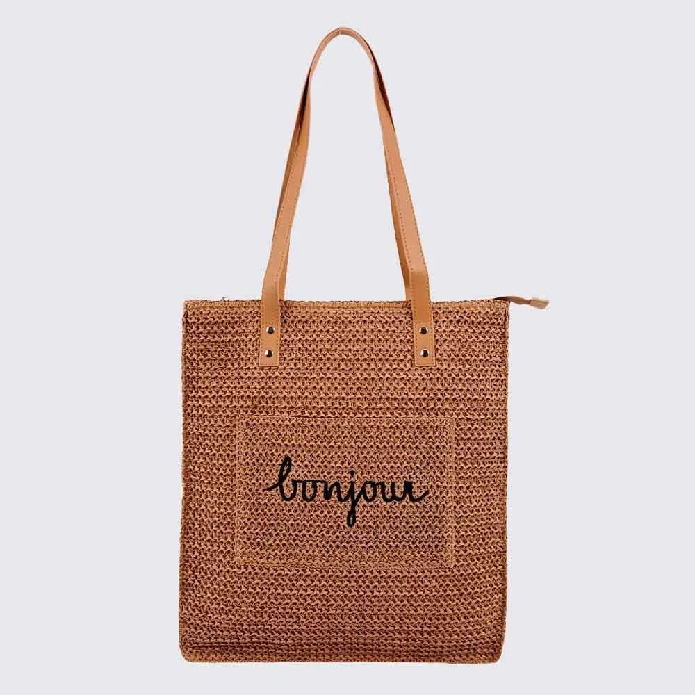 Bolsa de Praia Totebag Bonjour Alice Palucci - Marrom