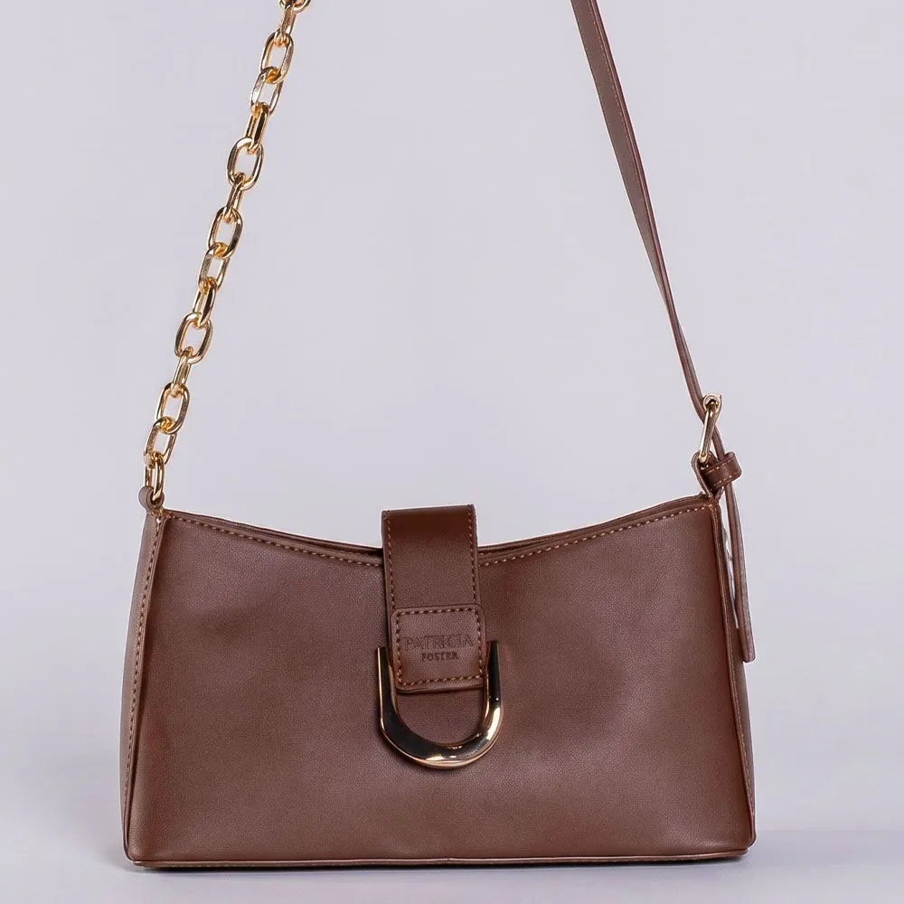 Bolsa Feminina Baguete Alça Corrente Patricia Foster - Chocolate