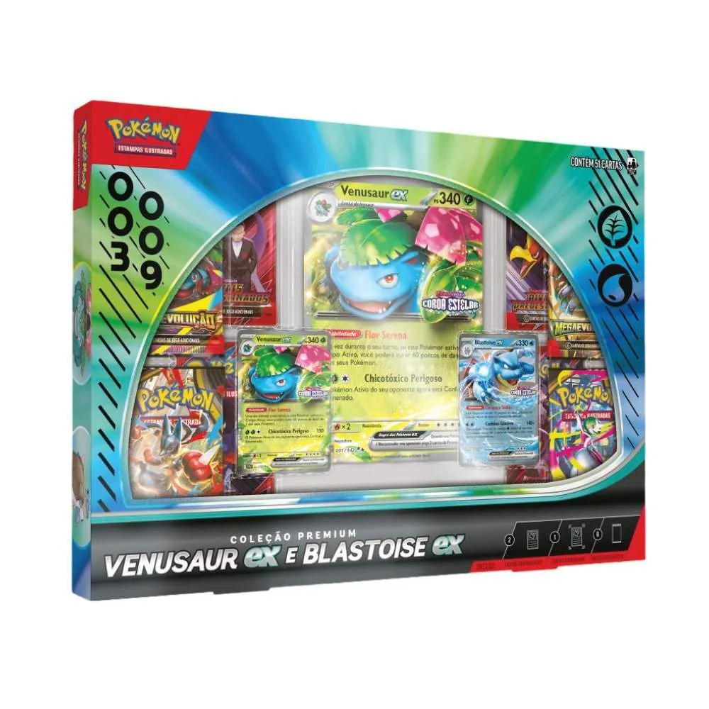 Box Pokémon Venusaur Ex e Blastoise Ex Coleção Premium - Copag