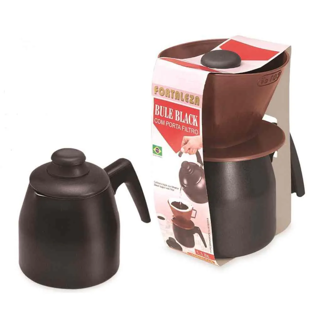 Bule Black com Porta Filtro Fortaleza de 1,1 Litros - Preto e Marrom
