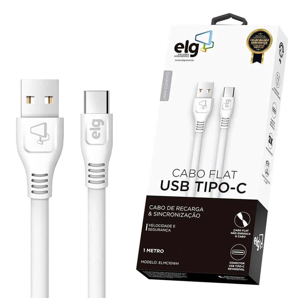 Cabo USB Tipo-C 1 Metro ELMC10 Elg - Branco