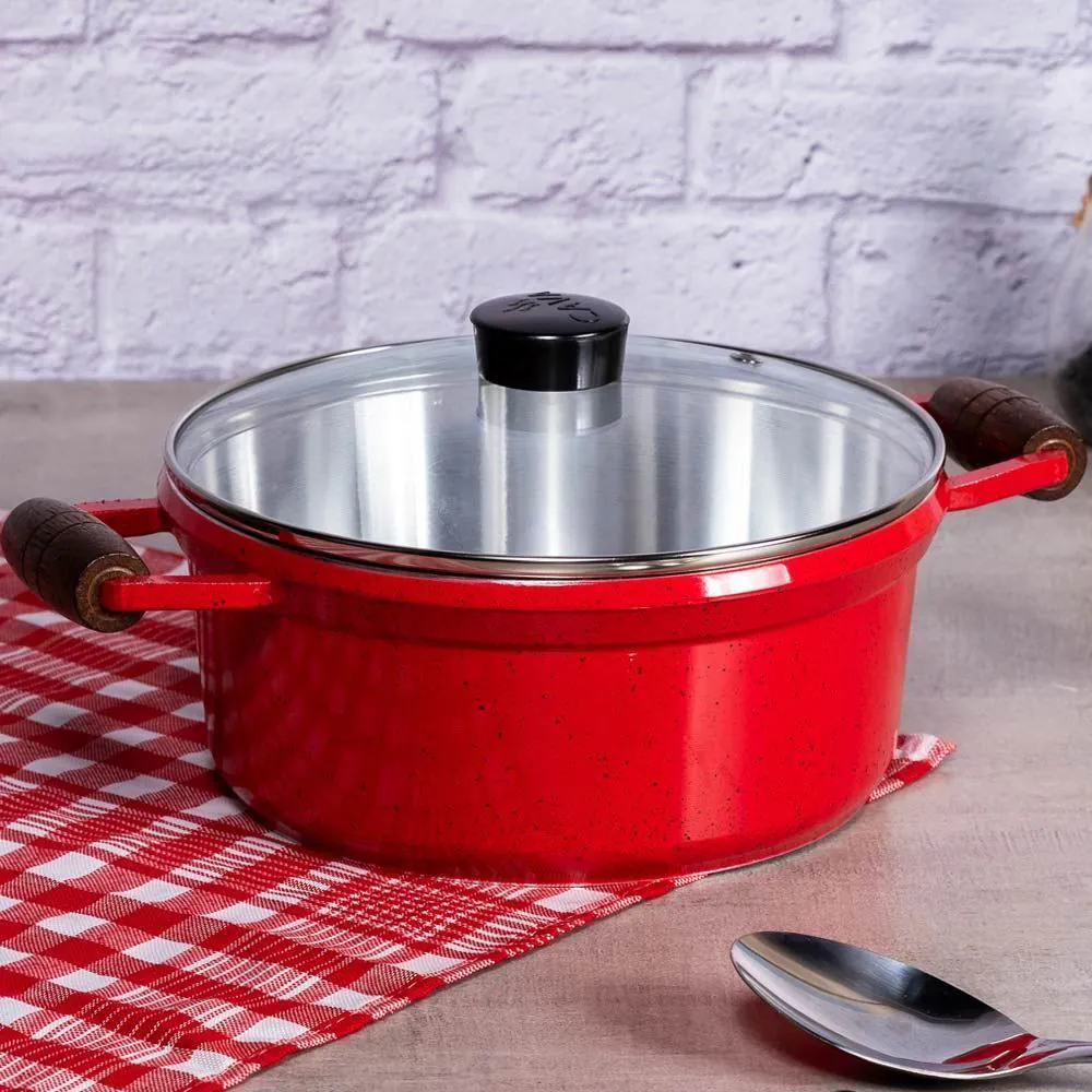 Caçarola com Alça e Tampa de Vidro Cava 2,4Litros - Vermelho
