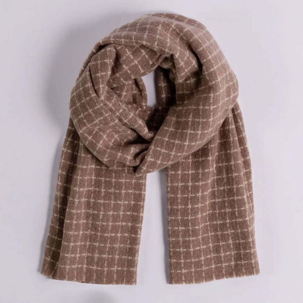 Cachecol Xadrez Feminino em Tricot Boby Blues Marrom Claro