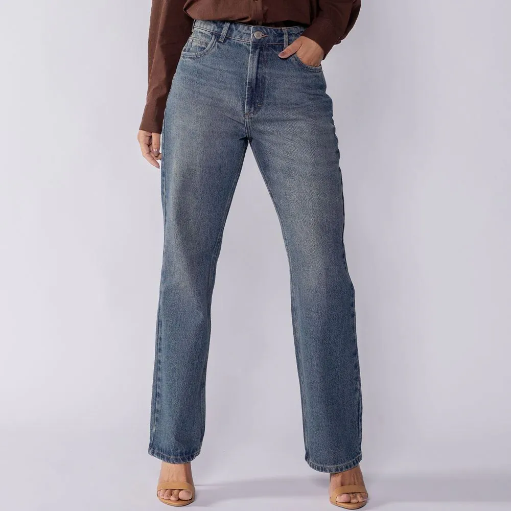 Calça Jeans Feminina Reta Boby Blues Azul Medio