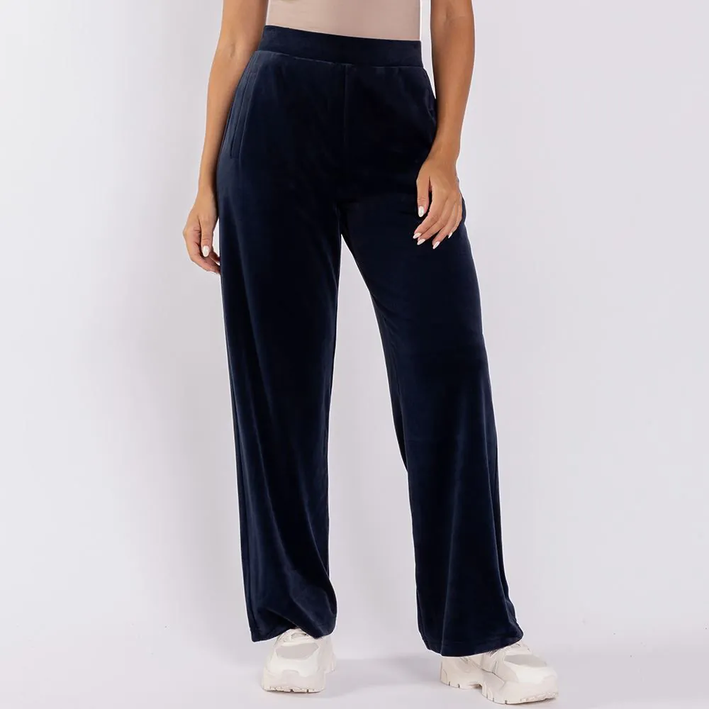 Calça Feminina Esportiva Wide Leg em Plush Scream Azul Marinho