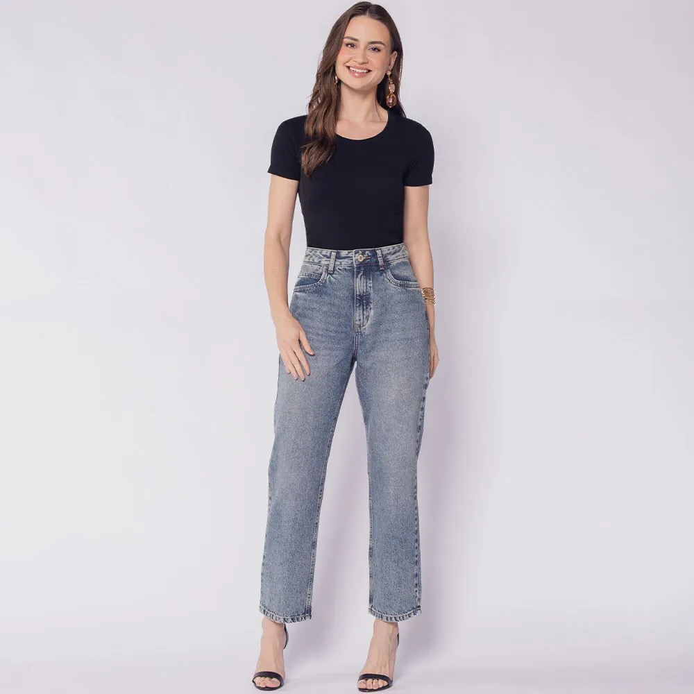 Calça Feminina Jeans Reta Cropped Boby Blues Azul Cha