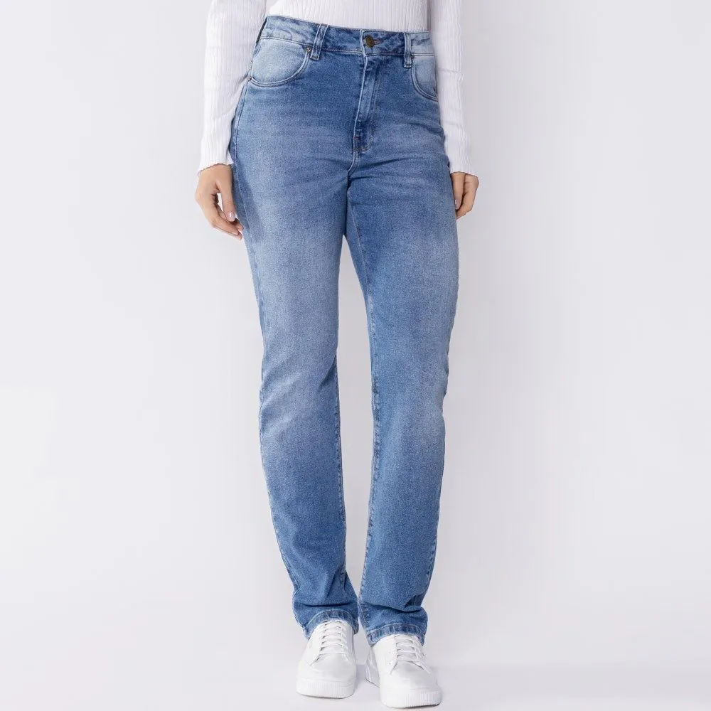 Calça Feminina Jeans Reta Patricia Foster Azul Medio