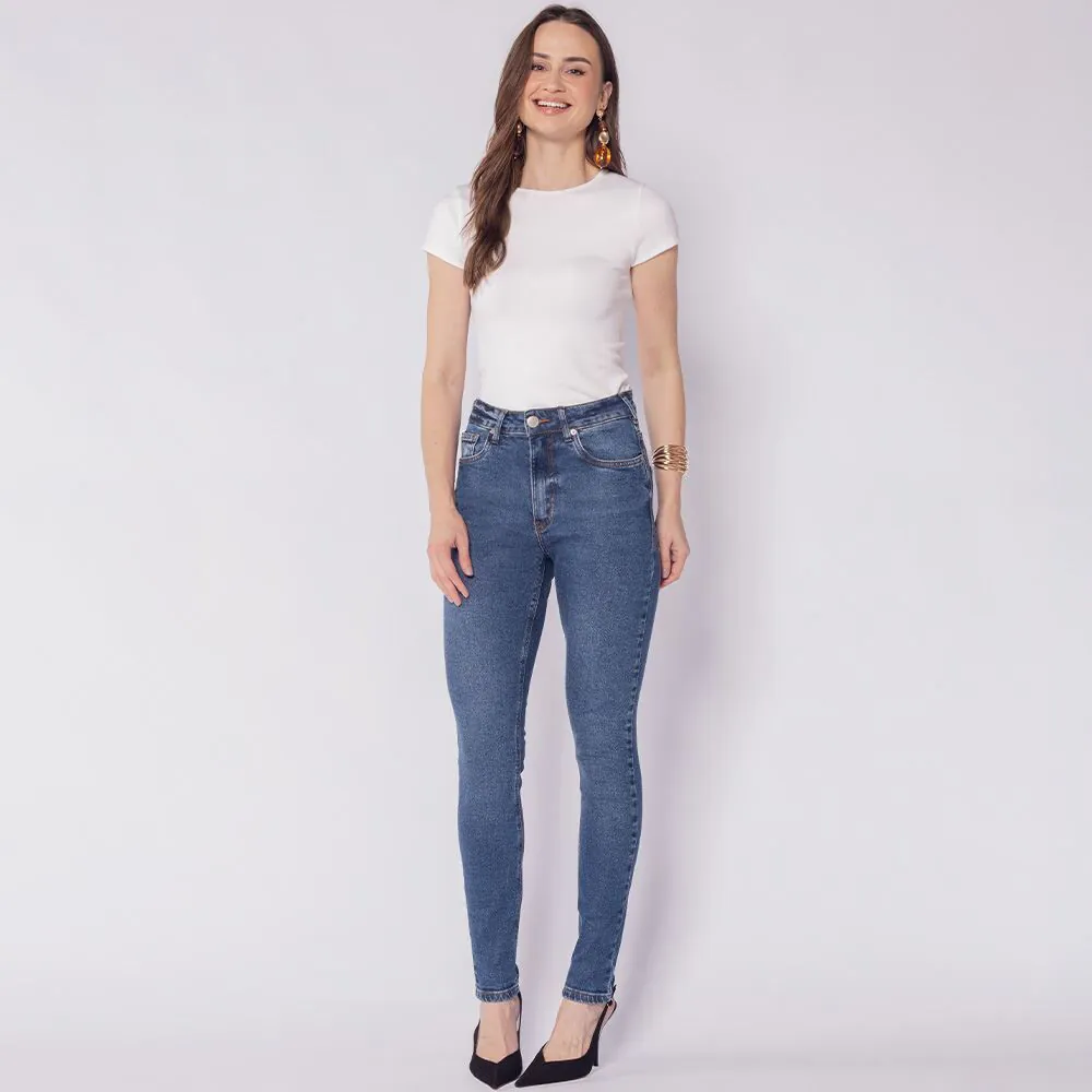 Calça Feminina Jeans Skinny Boby Blues Azul Medio
