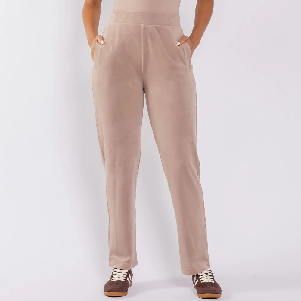 Calça Feminina Esportiva Reta em Plush Scream Bege Fendi