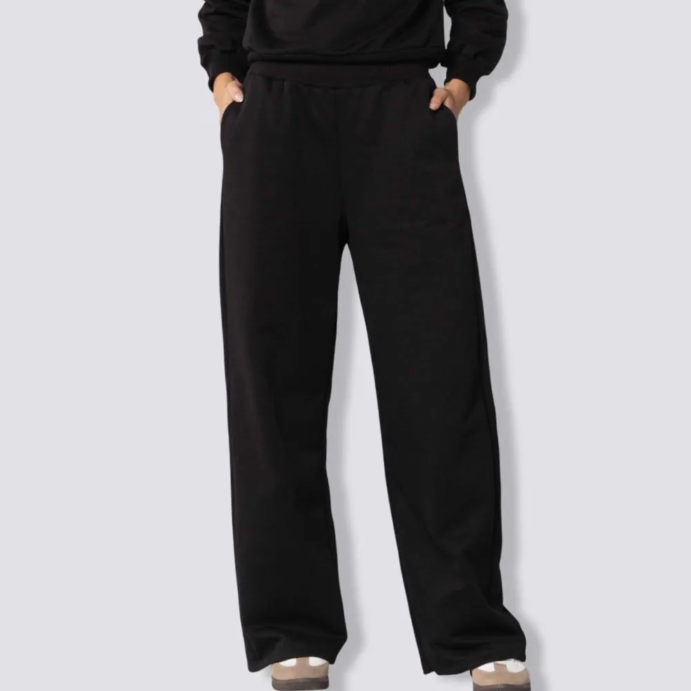 Calça Feminina Wide Leg de Moletom Patricia Foster Preto
