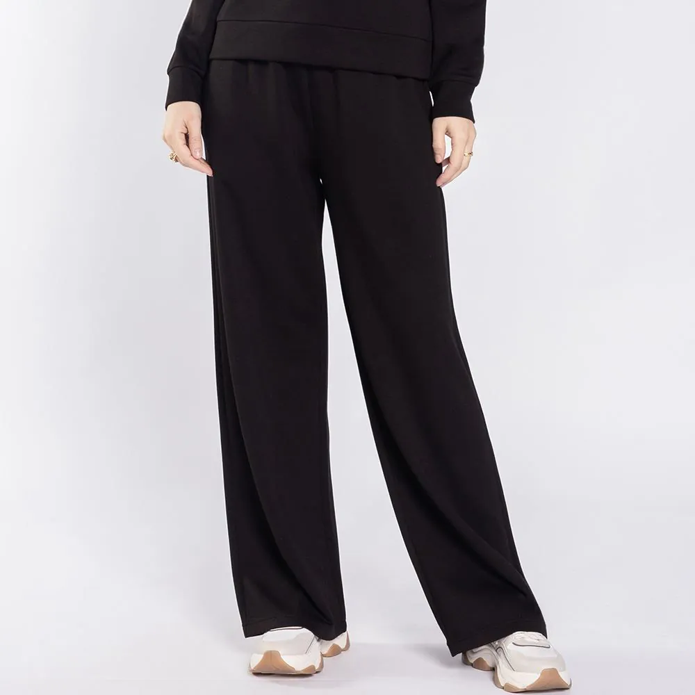 Calça Feminina Wide Leg em Moletom Patricia Foster Preto