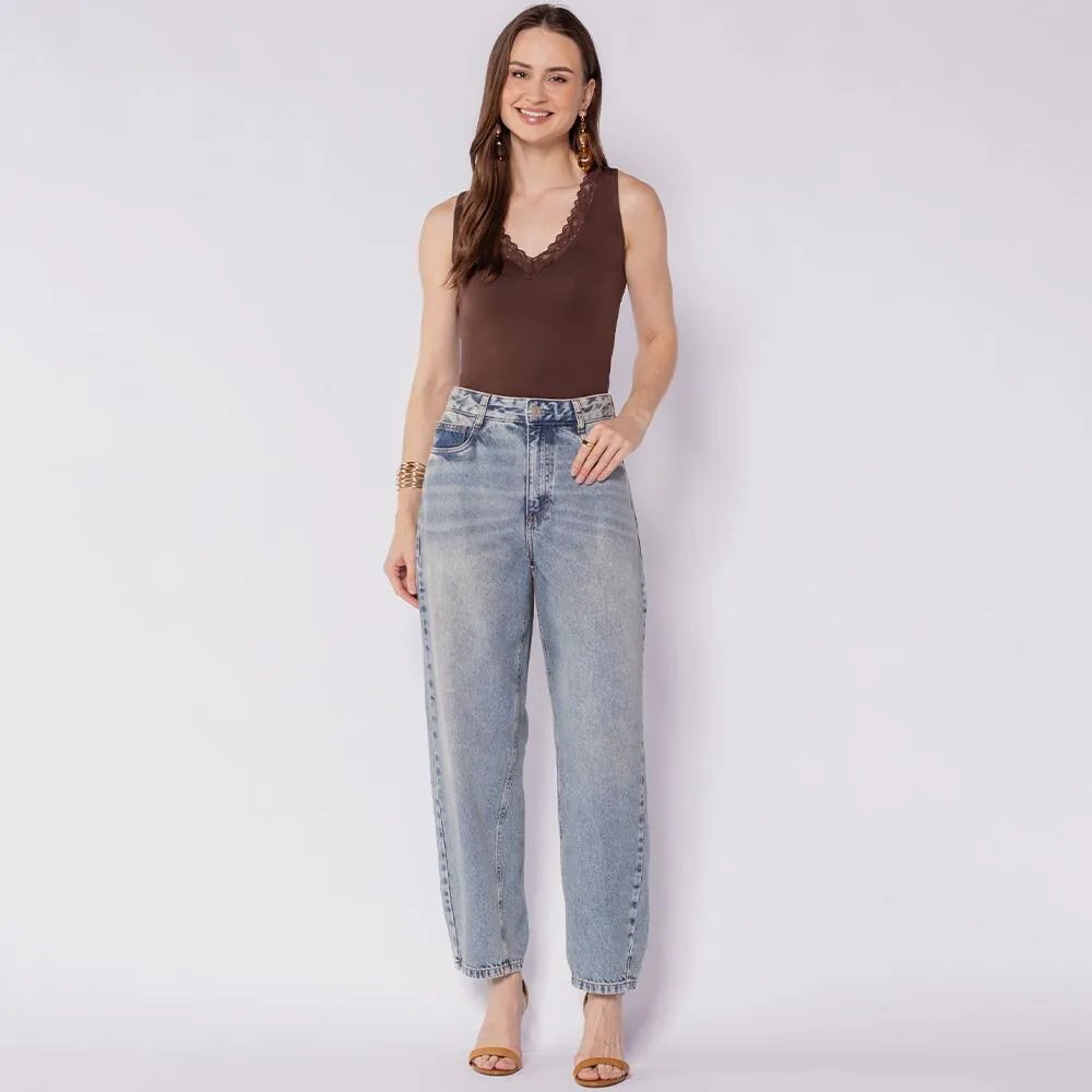 Calça Jeans Feminina Barrel Boby Blues Azul Claro