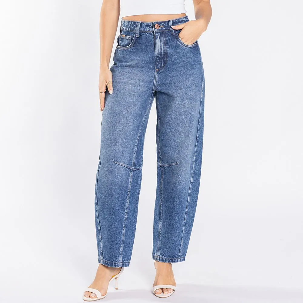 Calça Jeans Feminina Barrel Boby Blues Azul Medio
