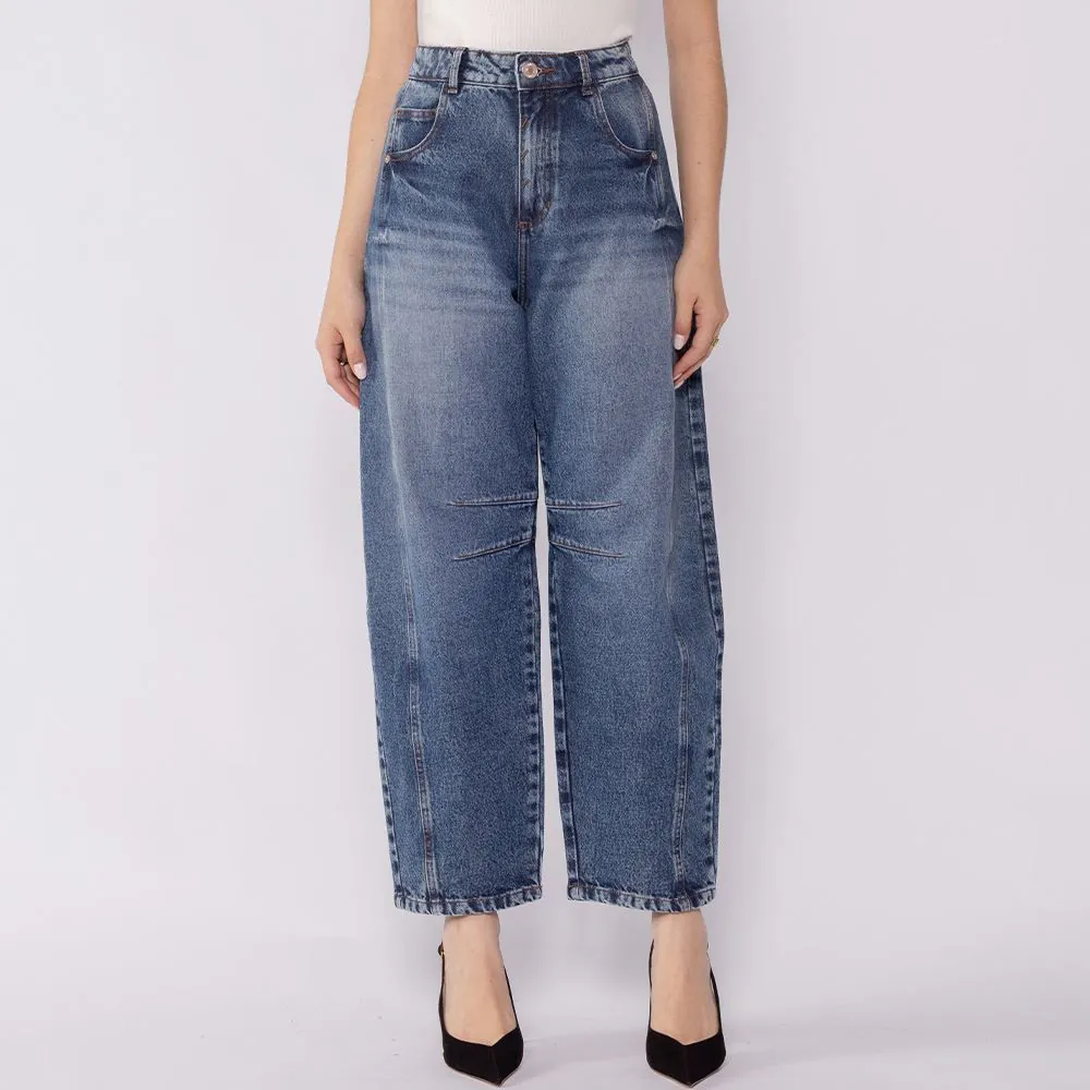 Calça Jeans Feminina Barrel Boby Blues Azul Medio