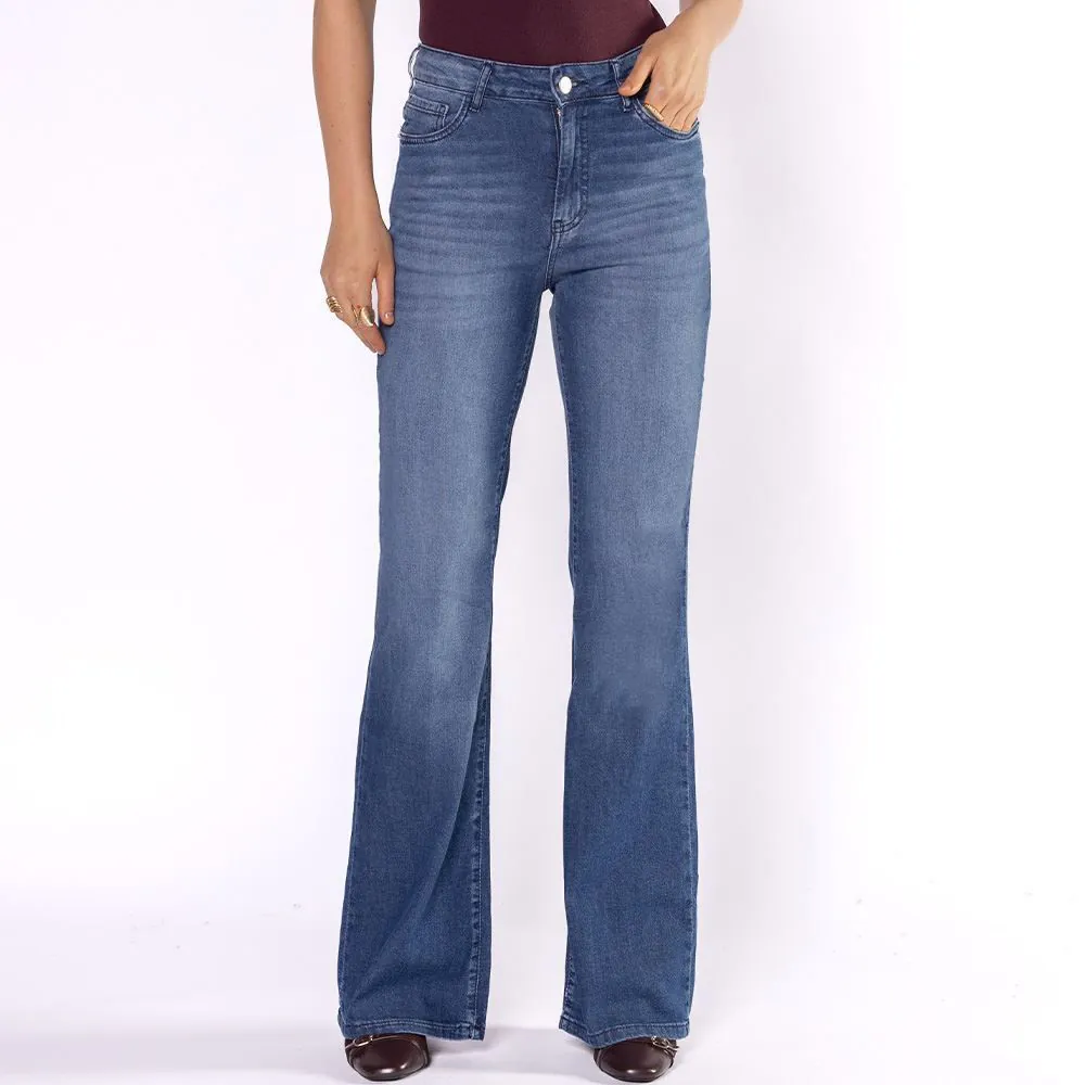 Calça Jeans Feminina Flare Patricia Foster Azul Medio