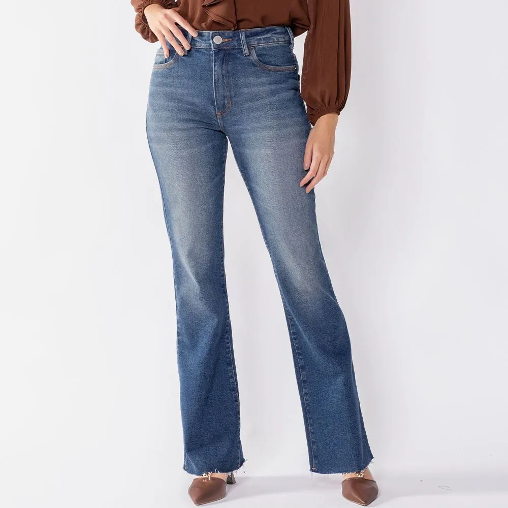Calça Jeans Feminina Flare Patricia Foster Azul Escuro