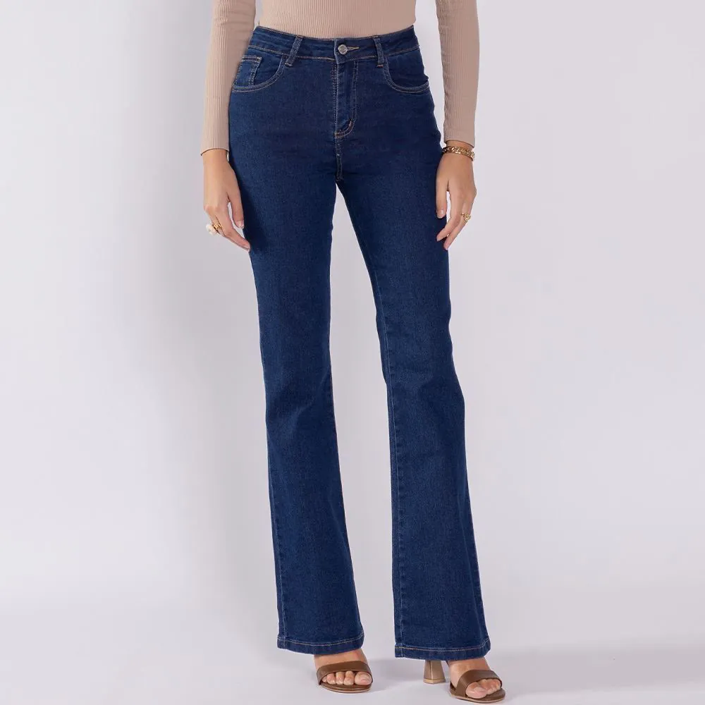 Calça Jeans Feminina Flare Sawary Azul Medio