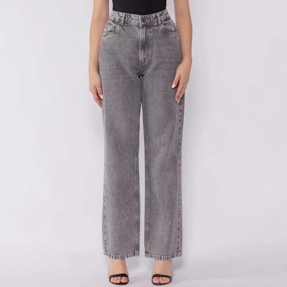 Calça Jeans Feminina Reta Patricia Foster Cinza