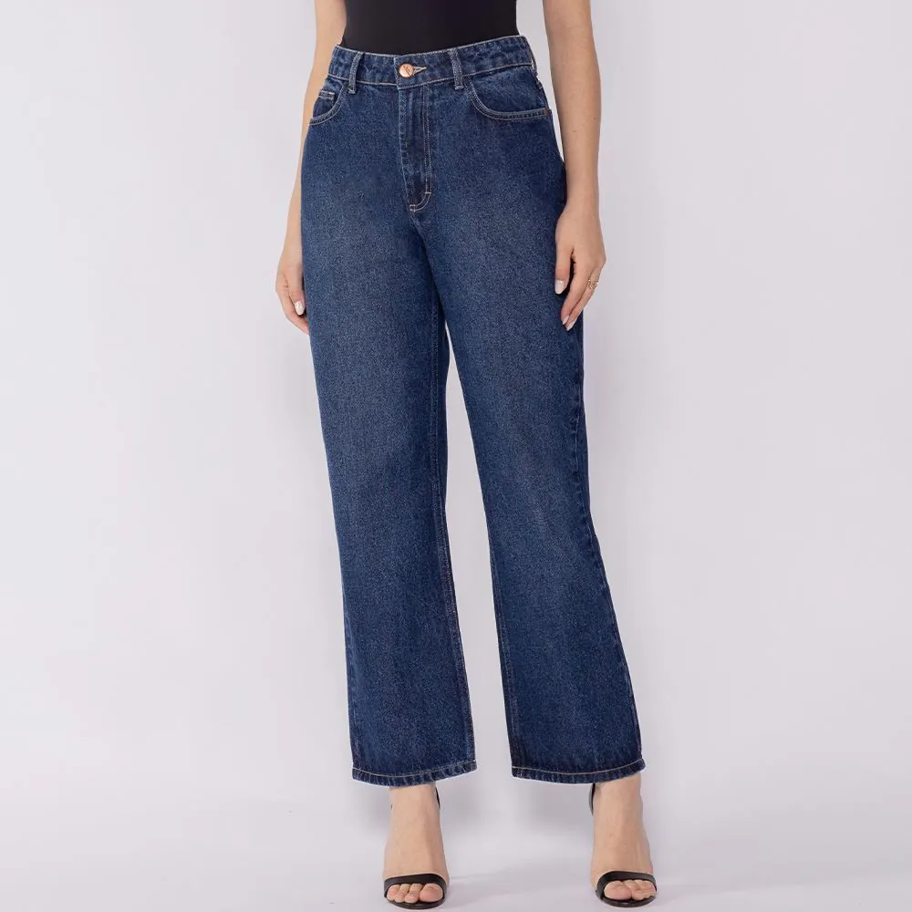 Calça Jeans Feminina Reta Patricia Foster Azul Medio