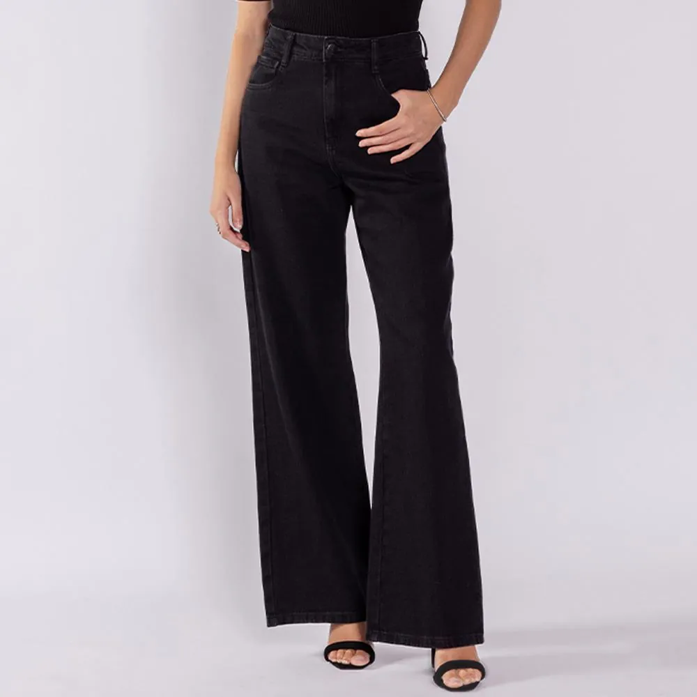 Calça Jeans Feminina Wide Leg Boby Blues Preto