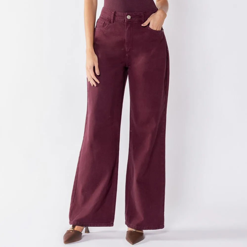 Calça Jeans Feminina Wide Leg Boby Blues Bordo