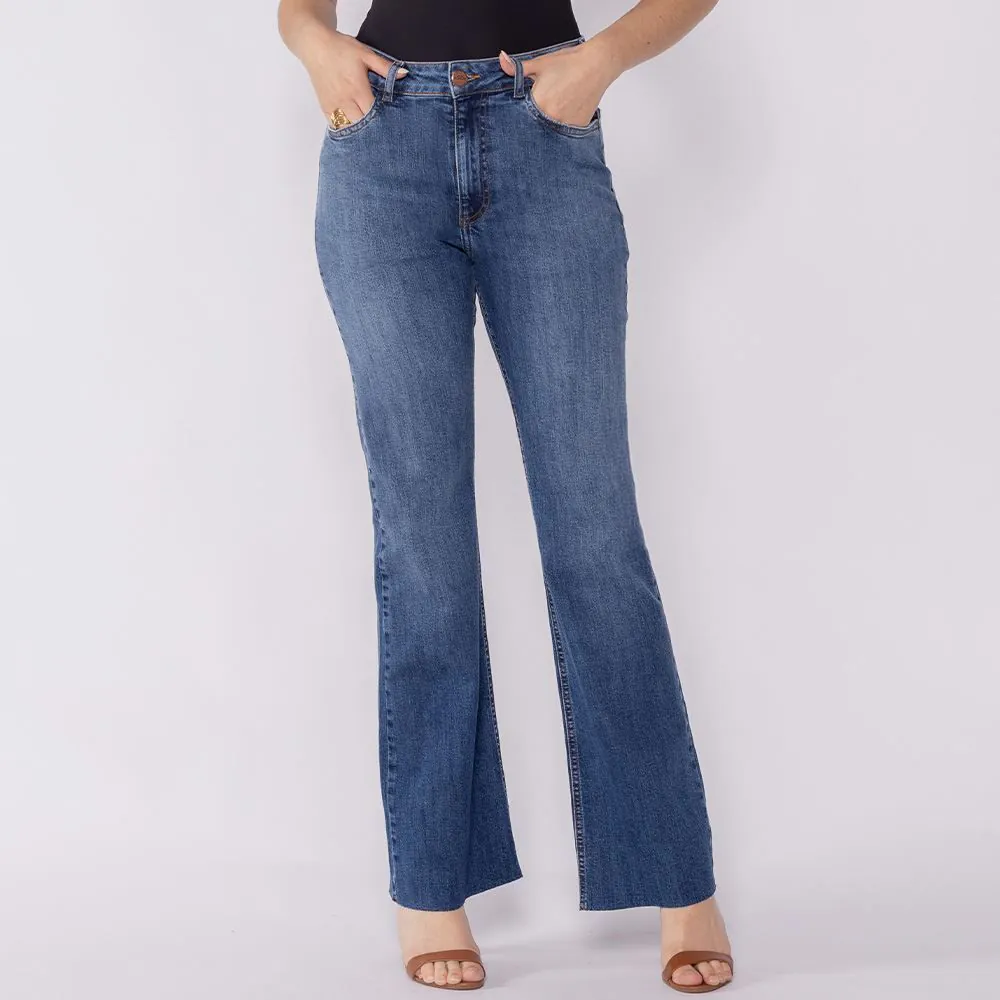Calça Jeans Feminina Boot Cut Patricia Foster Azul Medio