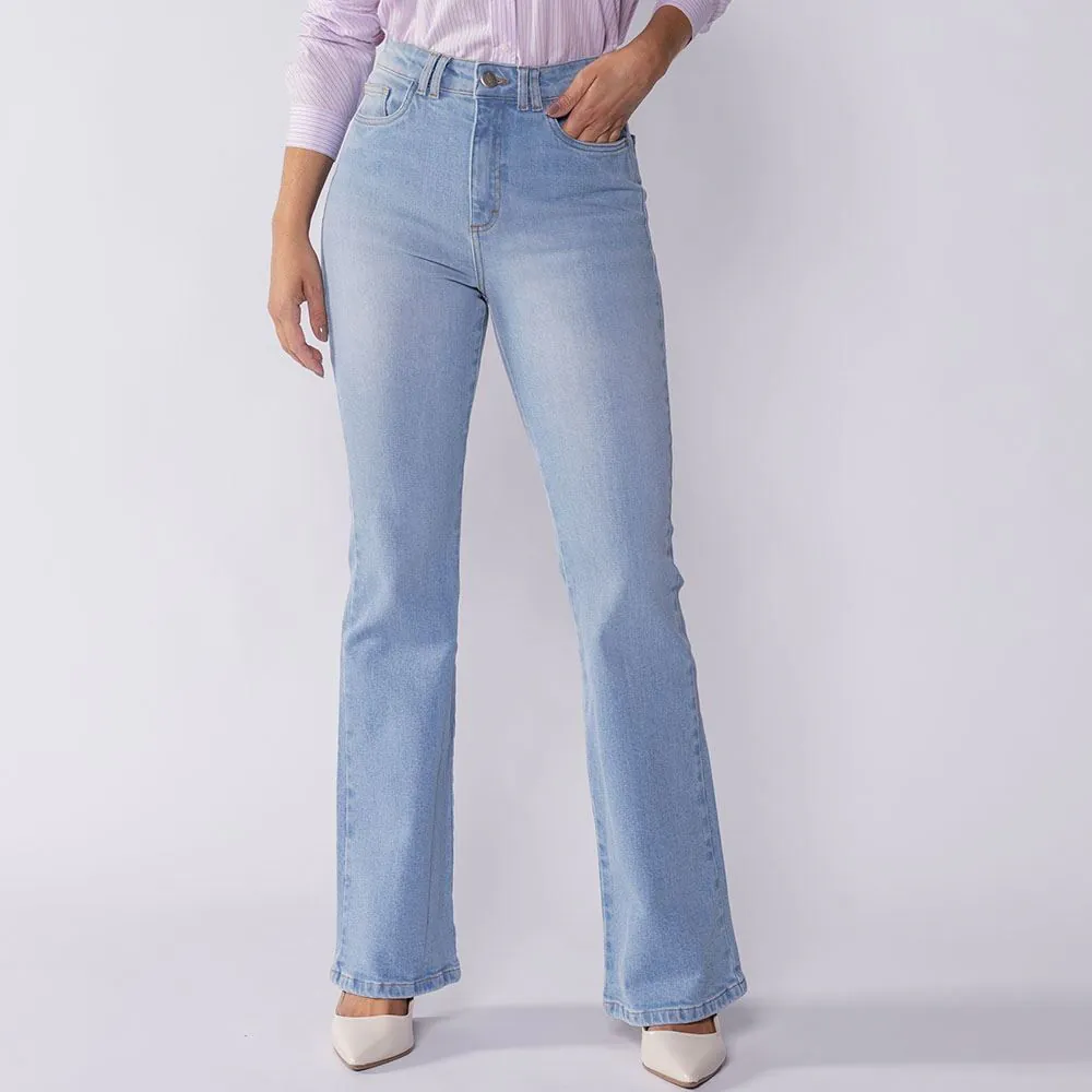 Calça Jeans Feminina Flare Patricia Foster Azul Medio