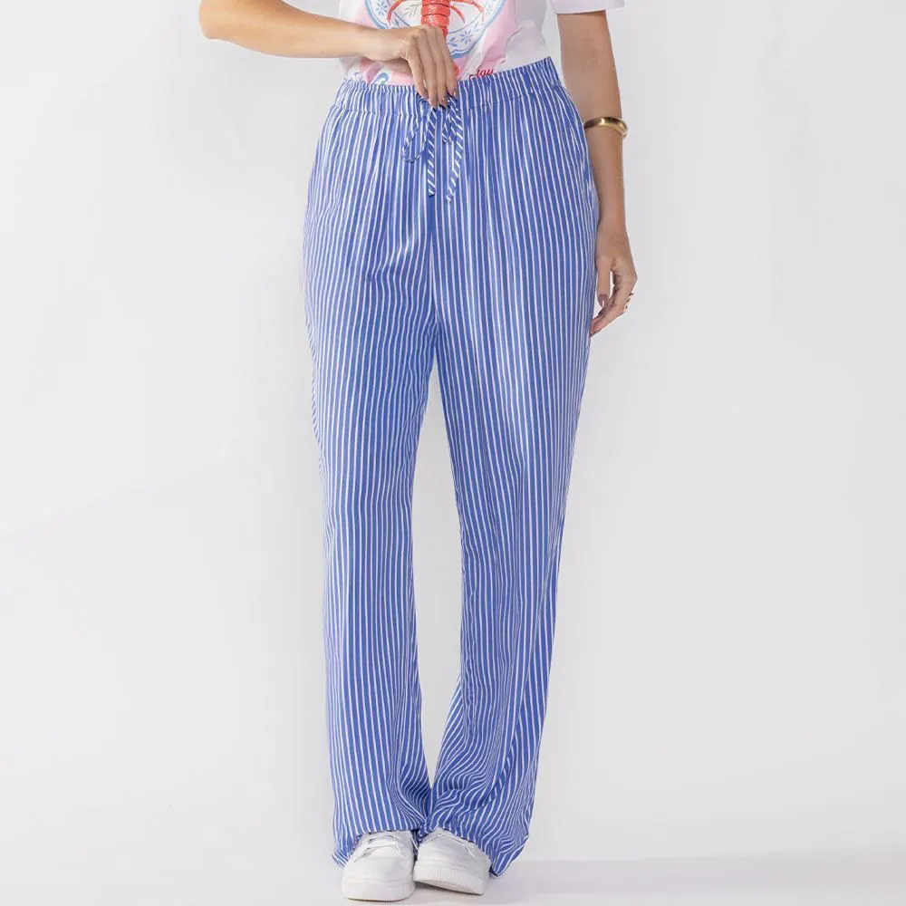 Calça Pantalona Estilo Pijama Boby Blues Listra Azul