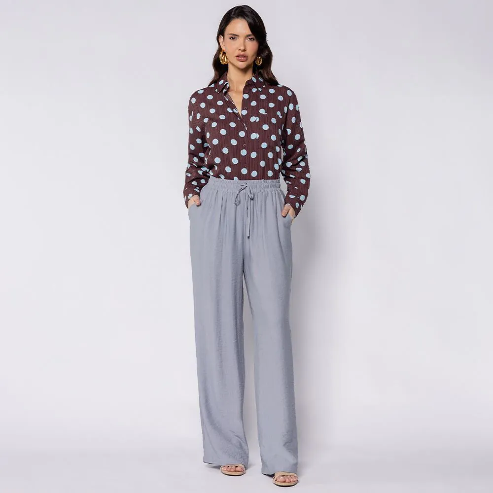 Calça Pantalona Estilo Pijama Patricia Foster Azul Gelo