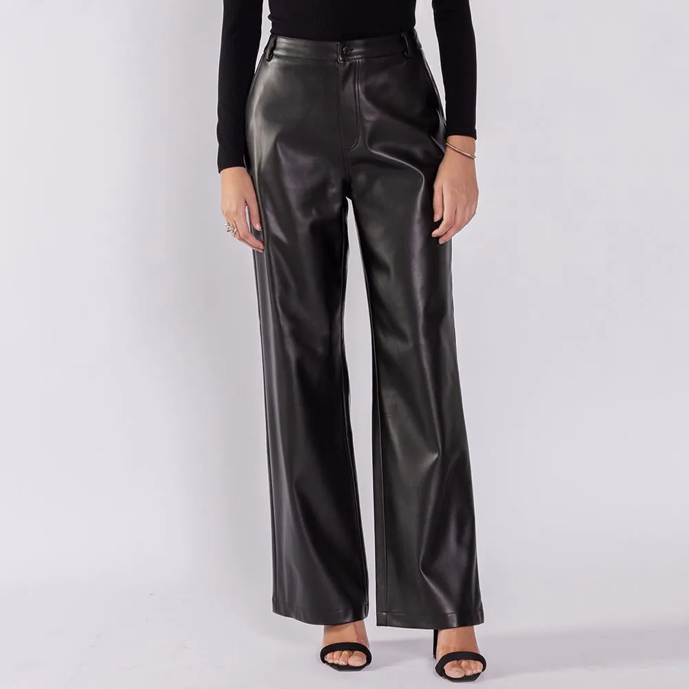 Calça Wide Leg Feminina em PU Boby Blues Preto